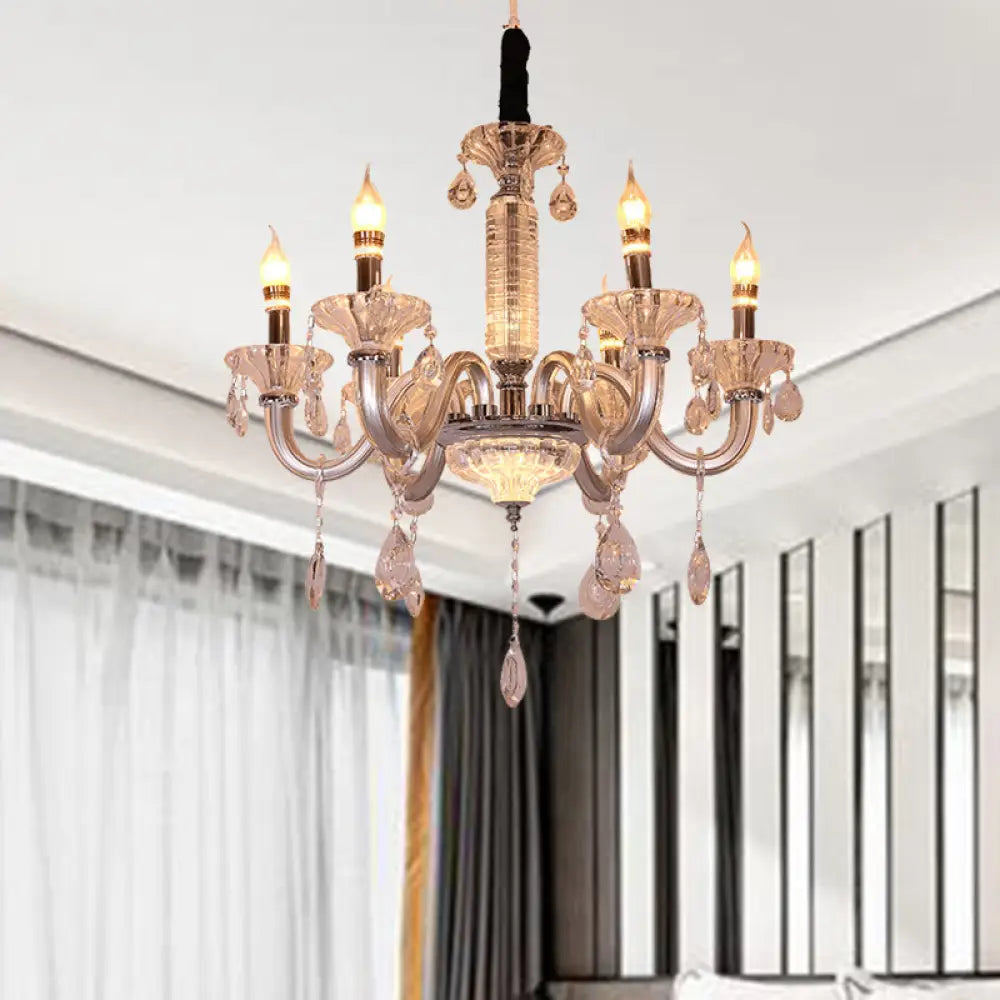 LED Chandeliers for Energy - Efficient LightingLED Chandeliers for Energy - Efficient LightingContemporary Crystal Drop Candelabra Hanging Lamp - 6/8 Heads, 23.5"/31.5" Wide, Silver Pendant Chandelier