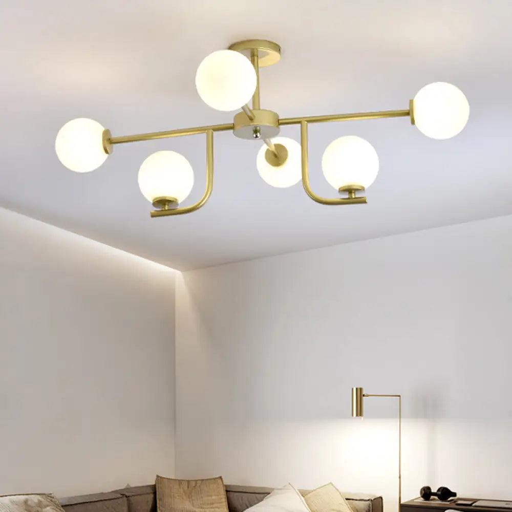 Mid - Century Modern Chandeliers for Vintage AppealMid - Century Modern Chandeliers for Vintage AppealModern White Glass Semi Flush Mount Ceiling Fixture with Gold Accents - 6 Bulbs
