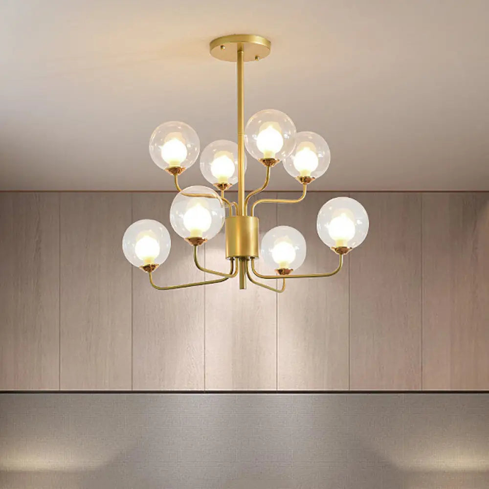 Chandeliers with Dimmable Lights for Ambiance ControlChandeliers with Dimmable Lights for Ambiance ControlSleek Spherical Bedroom Semi Flush Lighting: Clear Glass, 8 Lights in Black/Gold