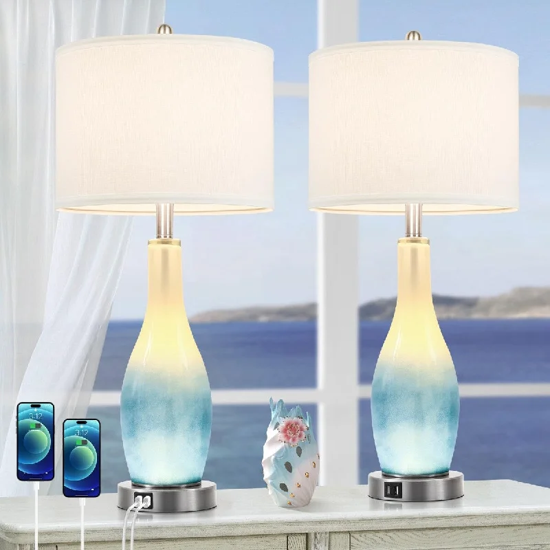 crystal table lamps with dazzling prisms for a glamorous effectcrystal table lamps with dazzling prisms for a glamorous effect26in Tall Glass Table Lamps Set of 2 with 2 USB Charging Ports & LED Nightlight, Large Coastal Table Lamps