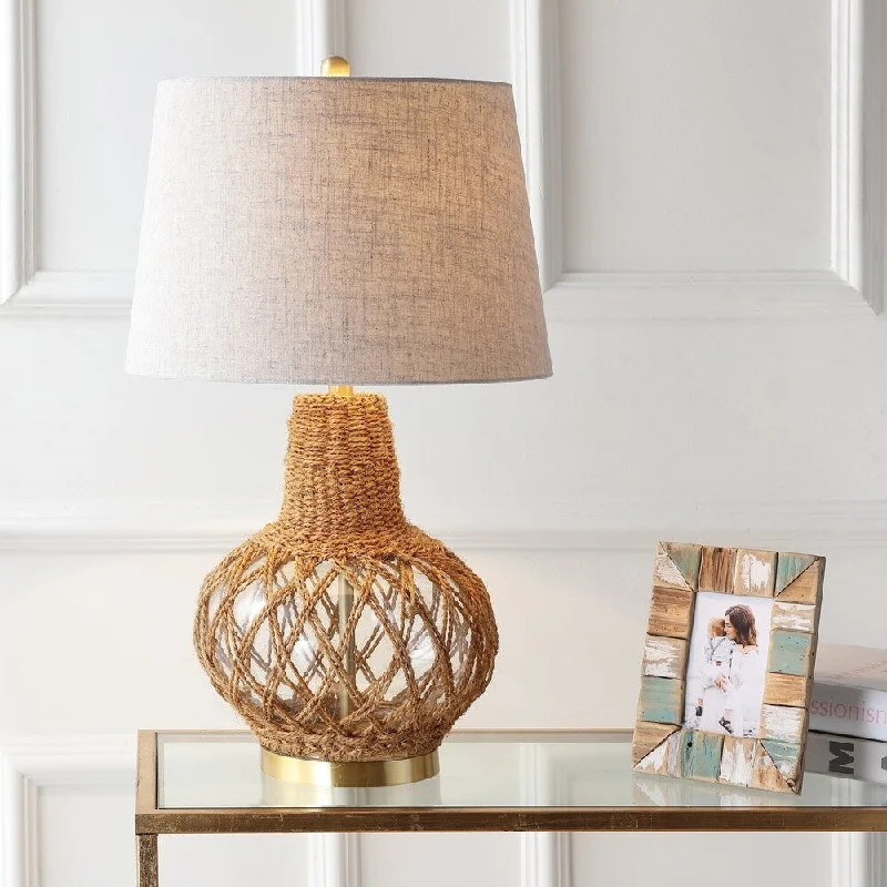 bohemian table lamps with colorful patterns for eclectic bedroomsbohemian table lamps with colorful patterns for eclectic bedroomsJoseph 28.5" Glass /Rope LED Table Lamp, Brown/Clear by JONATHAN Y