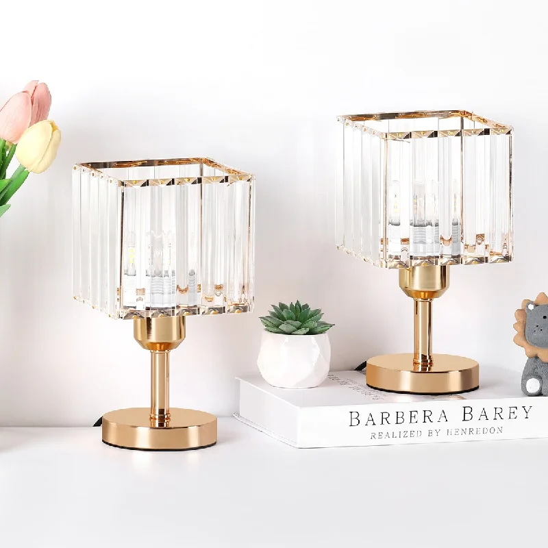 wooden table lamps with natural grain for a warm and organic feelwooden table lamps with natural grain for a warm and organic feelSet of 2 Crystal Bedside Table Lamps
